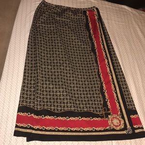 TALBOTS BLACK PRINT SARONG STRETCH SKIRT SIZE S